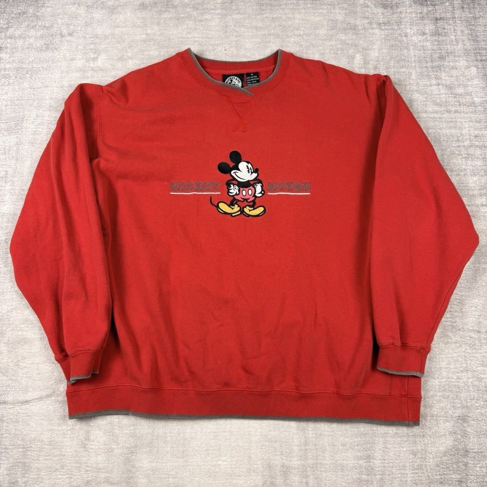 Mickey And Company‎ Sweatshirt Mens XL Red Spellout Micky Mouse All Embroidered
